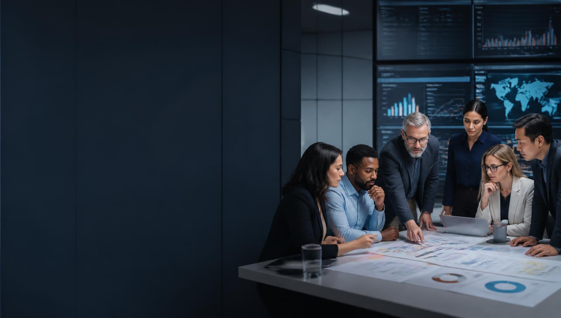 Pronix strategy and delivery leaders reviewing an enterprise AI and contact-center transformation program with a client team.