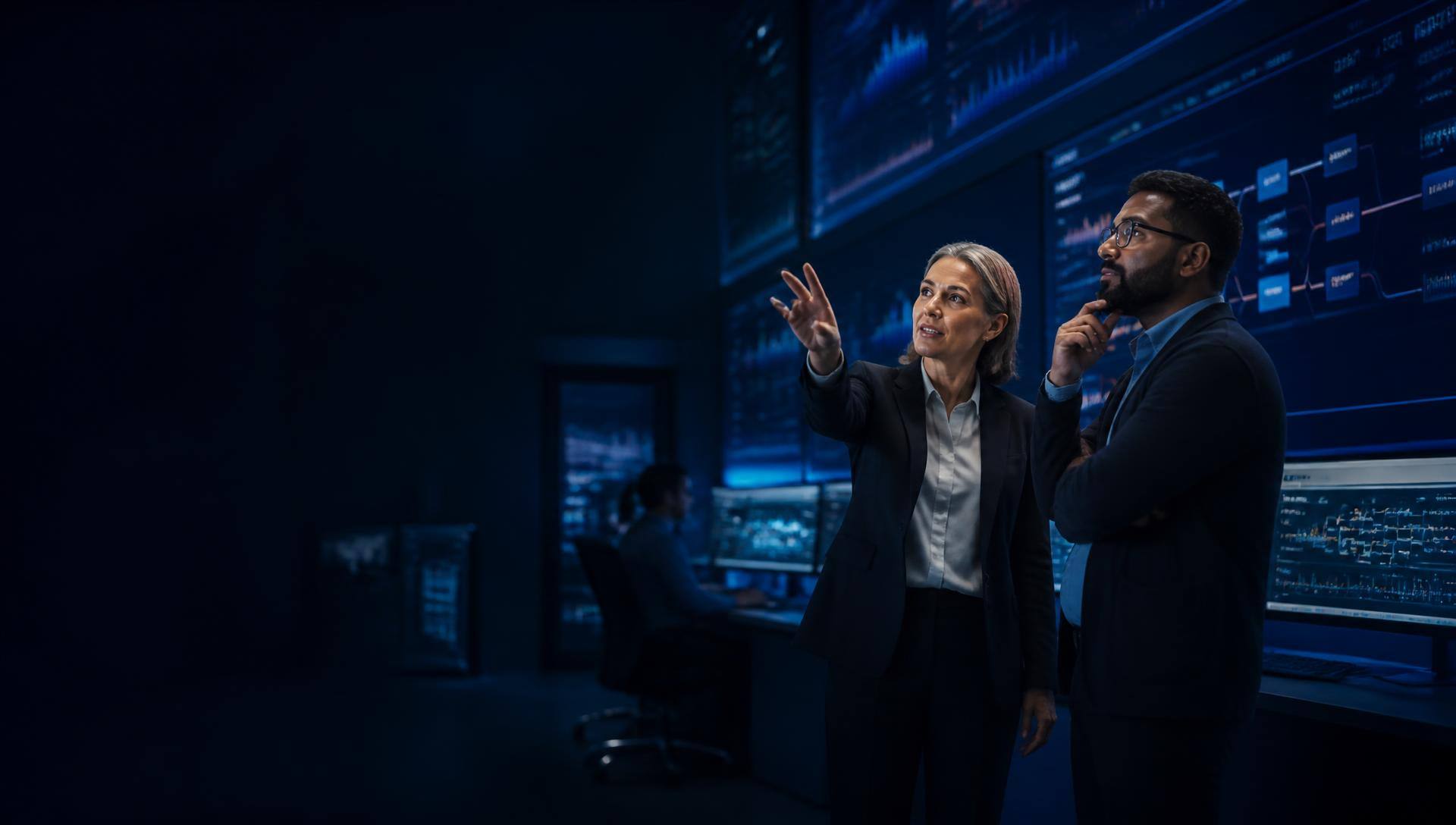 Pronix.ai delivery leaders reviewing a production enterprise AI workflow in an operations center.