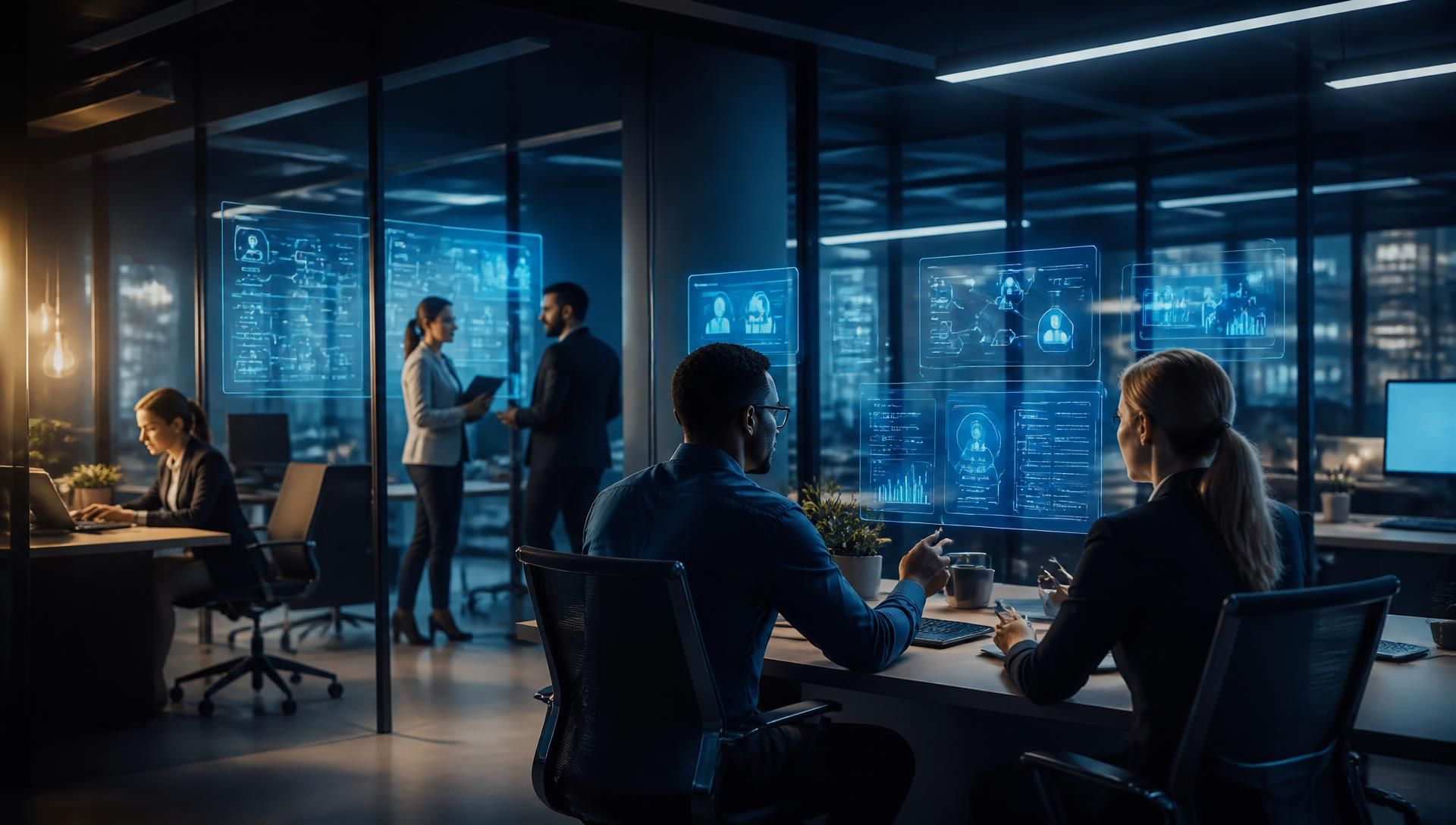 Employees working through an AI workplace assistant connected to knowledge, applications and workflows.