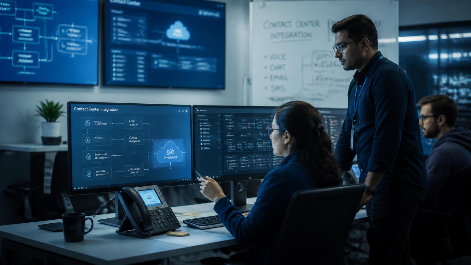 Pronix.ai platform engineers integrating contact center routing, CRM and AI services across monitors